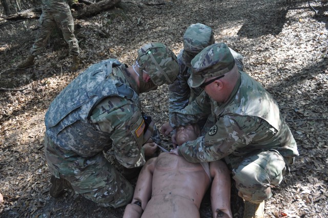 Fort Benning Martin Army Community Hospital Soldiers stem bleeding from a neck wound during Army Warrior Tasks/Battle Drill training November 17-20, 2020.
