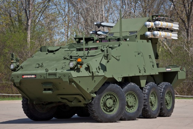 The Boeing-General Dynamics Land Systems Maneuver SHORAD Launcher Stryker. 