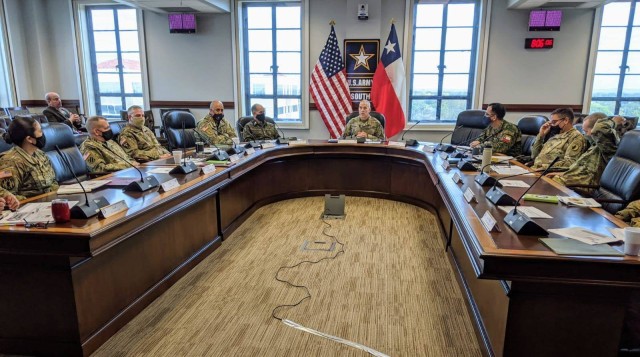 Maj. Gen. Daniel R. Walrath, center, U.S. Army South commanding general, addresses senior leaders of the Chilean Army at the conclusion of the 15th Annual U.S.-Chilean Army Staff Talks, held virtually from Nov. 16-18. Walrath signed a bilateral...