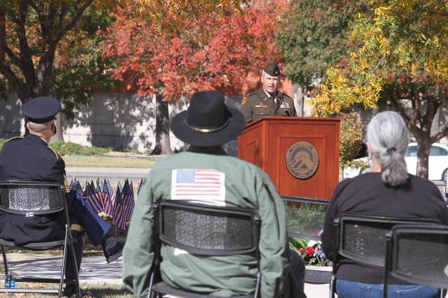Col. Dan Blackmon, 434th Field Artillery Brigade commander, answers the call from Frontier Team partner Cameron University and delivers his keynote address at the university’s Veterans Day ceremony in Lawton, Oklahoma. Blackmon spoke about...