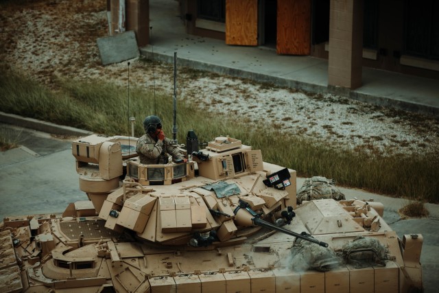 Troopers assigned to 1st Battalion, 12th Cavalry Regiment, 3rd Armored Brigade Combat Team, 1st Cavalry Division, engage an opposing force during the testing of the newest version of the Bradley Fighting Vehicle, Fort Hood, Texas, Oct. 24, 2020....