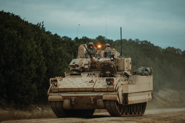 Troopers assigned to 1st Battalion, 12th Cavalry Regiment, 3rd Armored Brigade Combat Team, 1st Cavalry Division, take the newest version of the Bradley Fighting Vehicle to the field for operational testing, Fort Hood, Texas, Oct. 24, 2020. Operational testing with the U.S. Army Operational Test Command (OTC), places First Team Troopers in a series of maneuvers and engagements where OTC can properly test the new vehicles. (U.S. Army photo by Sgt. Calab Franklin, 3ABCT, 1CD, PA NCOIC)