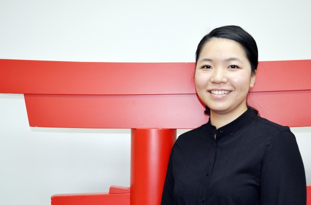 Suki Andrews, who recently applied through U.S. Army Garrison Japan for permission to work off post teaching English, poses for a photo at USAG Japan headquarters, Camp Zama, Japan, Nov. 18.