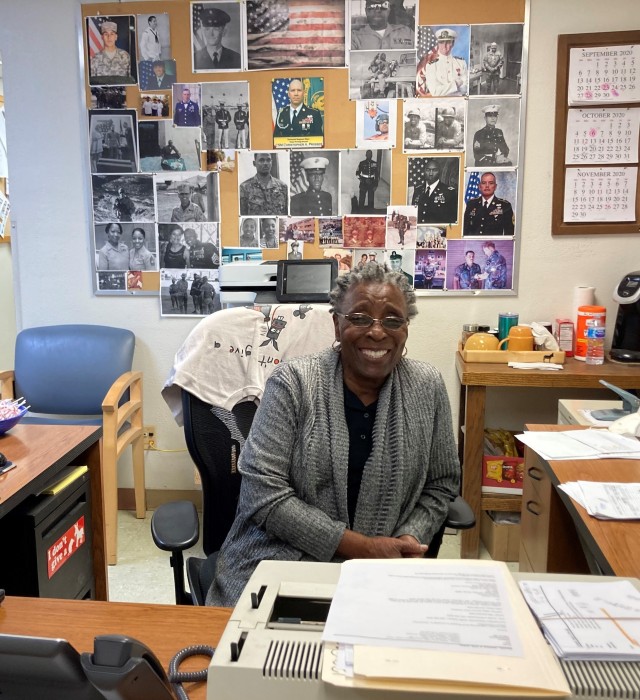 Almina Dewitt is proud to honor active duty and Veterans every day. She has dedicated three walls in her office to photos of past and present command leaders as well as active duty and Veterans she’s met throughout the years. She calls the wall her service member wall.