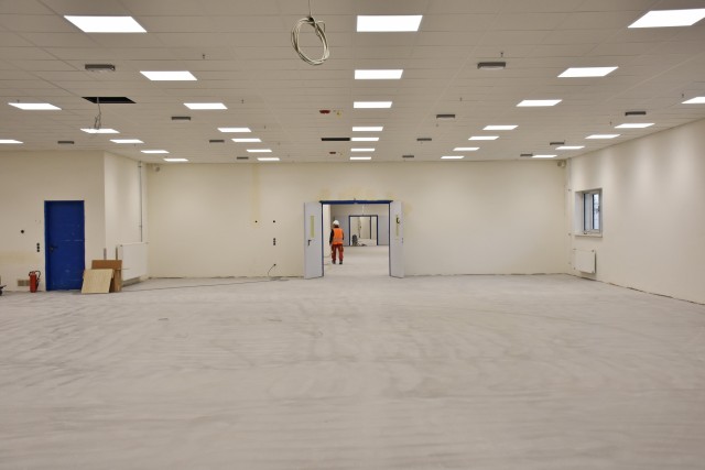 WIESBADEN, Germany – The renovation of Bldg. 1030 on Clay Kaserne is in progress Nov. 17, 2020. This is the hall where the new conveyor belt will be installed.
