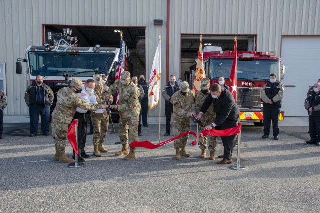 From left, APG Garrison Chaplain Lt. Col. Young Kim; Fire Chief Adam Ballard, APG Fire & Emergency Services; Communications-Electronics Command Sgt. Maj. Kristie Brady; APG Senior Commander Maj. Gen. Mitchell Kilgo; APG Garrison Commander Col....