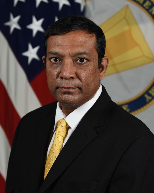 Dr. Raj Iyer, Chief Information Officer, G-6, poses for his official portrait in the Army portrait studio at the Pentagon in Arlington, Virginia, Nov. 17, 2020.  (U.S. Army photo by William Pratt/Released)