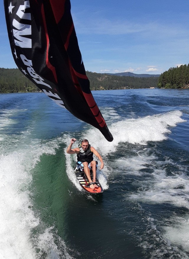 Patrick Edlin participates in a 2020 Wake for Warriors event at Long Lake at Nine Mile Falls near Spokane, Wash.