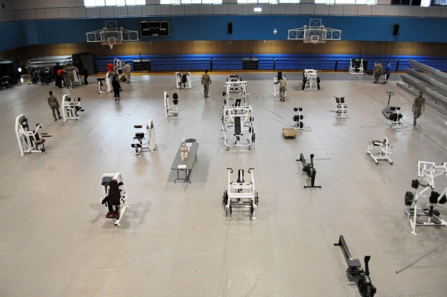The gym at the Yano Fitness Center at Camp Zama, Japan, Nov. 24, before staff began preparing it for the traditional Thanksgiving luncheon.