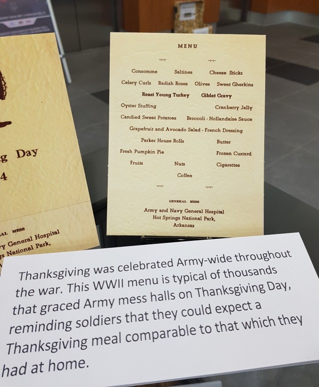 WIESBADEN, Germany – A Thanksgiving display is presented in the foyer of the Mission Command Center on Clay Kaserne during the month of November 2020 showing how Soldiers during World War II ate in the field.