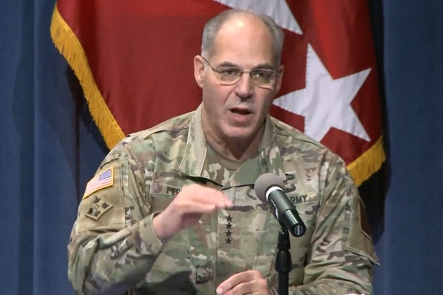 Army Gen. Gustave F. Perna, chief operations officer for Operation Warp Speed, speaks at a briefing on Operation Warp Speed in Washington, D.C., Nov. 24, 2020.