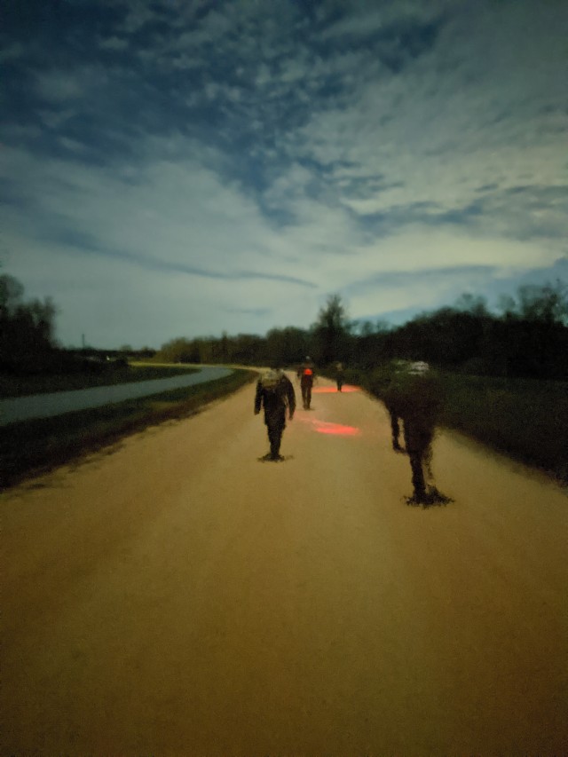 Soldiers on the Norwegian ruck march ads seen through a night sight