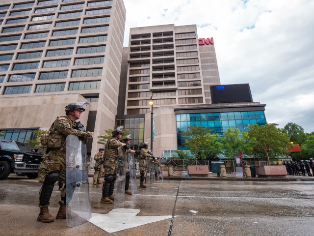 Soldiers with the Georgia National Guard assist law enforcement agencies during ongoing civil unrest near Centennial Olympic Park in Atlanta, Georgia, June 4, 2020. Guardsmen assisted agencies to protect property, prevent destruction of infrastructure, and ensure the safety of Georgia citizens.