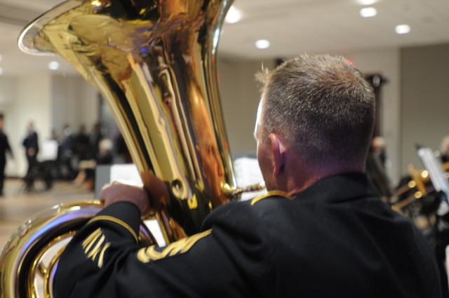 U.S. Army Reserve Sgt. 1st Class Jason Butler of the 380th Army Reserve Band, plays patriotic music on his tuba at the 64th annual Commonwealth’s Veterans Day Ceremony at the Virginia War Memorial in Richmond, Va., Nov. 11, 2020. Butler has been...