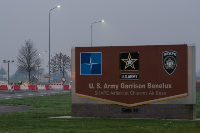 Sparks fly as contractors perform construction work for the United States Army Garrison Benelux, on Chièvres Air Base, Belgium, Nov. 27, 2020. (U.S. Army photo by Pierre-Etienne Courtejoie)