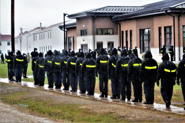 U.S. Navy recruits walk to their barracks Oct. 22, 2020, at Fort McCoy, Wis. The Navy’s Recruit Training Command (RTC) of Great Lakes, Ill., worked with the Army at Fort McCoy so the post could serve as a restriction-of-movement (ROM) site for...