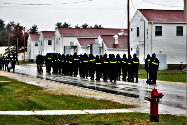 U.S. Navy recruits walk to their barracks Oct. 22, 2020, at Fort McCoy, Wis. The Navy’s Recruit Training Command (RTC) of Great Lakes, Ill., worked with the Army at Fort McCoy so the post could serve as a restriction-of-movement (ROM) site for...