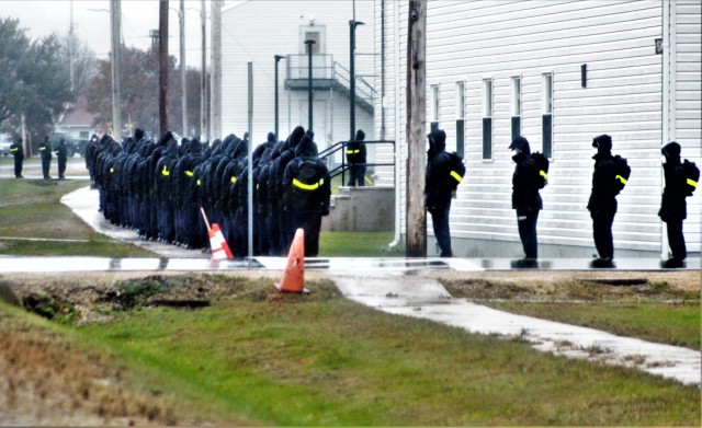 U.S. Navy recruits walk to their barracks Oct. 22, 2020, at Fort McCoy, Wis. The Navy’s Recruit Training Command (RTC) of Great Lakes, Ill., worked with the Army at Fort McCoy so the post could serve as a restriction-of-movement (ROM) site for...
