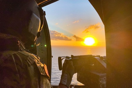 A Soldier looks at the sunrise over Oahu, Hawaii, Jan. 27, 2020. 