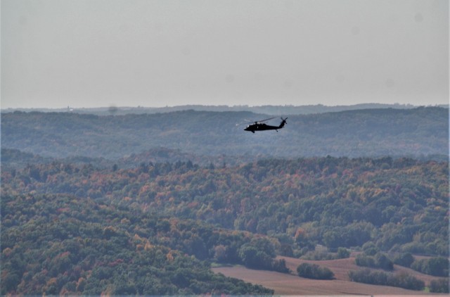 An aircrew with the Wisconsin National Guard’s 1st Battalion, 147th Aviation Regiment operate a UH-60 Black Hawk helicopter Oct. 9, 2020, at Fort McCoy, Wis. Members of the unit regularly complete training operations at Fort McCoy and the unit...