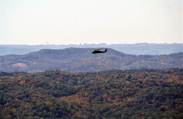 An aircrew with the Wisconsin National Guard’s 1st Battalion, 147th Aviation Regiment operate a UH-60 Black Hawk helicopter Oct. 9, 2020, at Fort McCoy, Wis. Members of the unit regularly complete training operations at Fort McCoy and the unit...