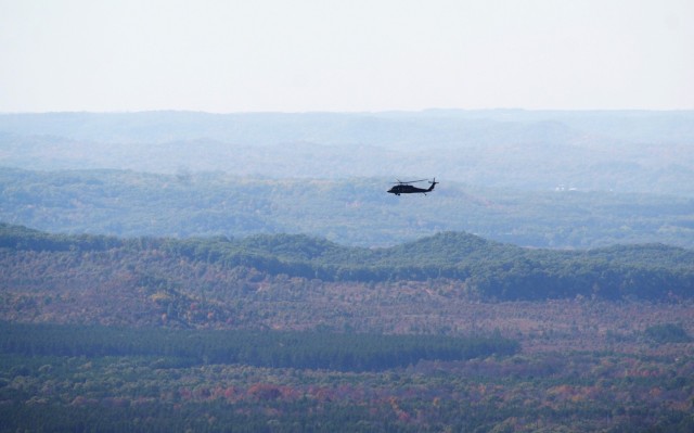 An aircrew with the Wisconsin National Guard’s 1st Battalion, 147th Aviation Regiment operate a UH-60 Black Hawk helicopter Oct. 9, 2020, at Fort McCoy, Wis. Members of the unit regularly complete training operations at Fort McCoy and the unit...
