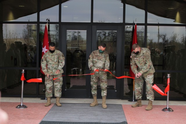 Col. Richard Harrison, Air Defense Artillery School commandant and chief of ADA; Lt. Gen. Dan Karbler, commanding general for Army Space and Missile Defense Command and Joint Functional Component Command for Integrated Missile Defense; and Maj....
