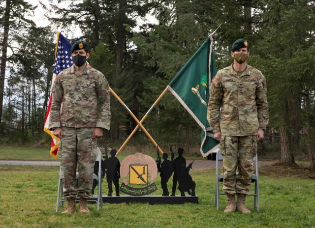 JOINT BASE LEWIS-MCCHORD, Wash. - Col. Ryan Ehrler and Command Sgt. Maj. Daniel Orosco, commander and command sergeant major, 1st Special Forces Group (Airborne), attend the 2020 Menton Week opening ceremony, Dec. 7, 2020, at Joint Base Lewis-McChord, Washington. Menton Week celebrates the Special Forces heritage, as its predecessor was the First Special Service Force, which disbanded in Menton, France at the end of World War II on Dec. 5, 1944. The unit, commonly referred to as the “Devils Brigade,” is credited with a distinguished record of unconventional operations behind enemy lines. (U.S. Army photos by Pfc. Thoman Johnson, Public Affairs, 1st SFG (A))