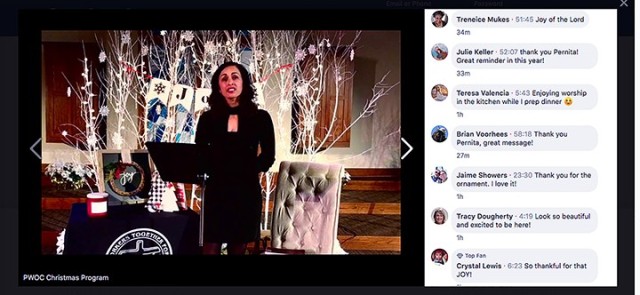 Guest speaker Pernita Mukes delivers a message about joy during the Protestant Women of the Chapel's Joy to the World Christmas Program Dec. 8 at Frontier Chapel. The event was attended in person only by those conducting the service and was...