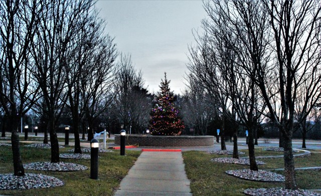Holiday lights are shown on trees and on McCoy's Community Center on Dec. 10, 2020, at Fort McCoy, Wis. The area is decorated as part of the installation observance of the holiday season. McCoy's Community Center is operated by the Fort McCoy...