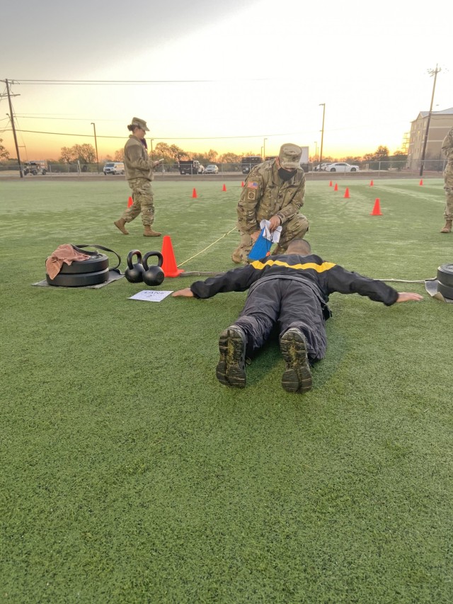 MEDCoE Soldiers taking the Army Combat Fitness Test.