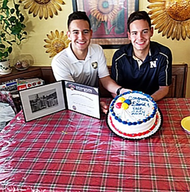 Class of 2024 Cadet David Esqueda (left) sitting beside Class of 2024 Midshipman Eric Esqueda as they celebrate their birthday. The Esqueda twins will be attending the Army-Navy Game and will be cheering for their respective academies on Saturday...