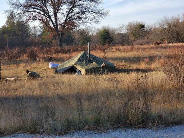 An Arctic tent is shown set up Dec. 10, 2020, at a North Post training area at Fort McCoy, Wis. Cold-Weather Operations Course (CWOC) Class 21-01 students set up the tents for their first night of staying in the field. CWOC students are trained on...