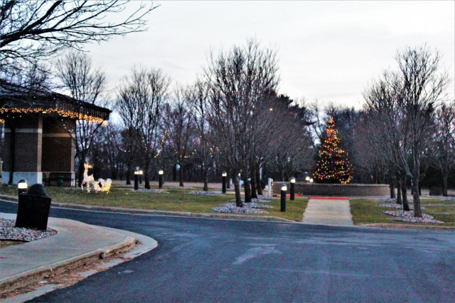 Holiday lights are shown on trees and on McCoy's Community Center on Dec. 10, 2020, at Fort McCoy, Wis. The area is decorated as part of the installation observance of the holiday season. McCoy's Community Center is operated by the Fort McCoy...