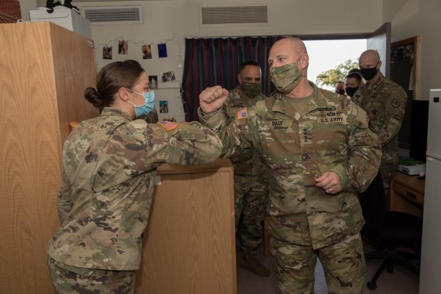 Gen. Ed Daly and Command Sgt. Maj. Alberto Delgado, the command team of Army Materiel Command, visit barracks at Fort Hood, Texas, to see quality of life improvements Dec. 2. AMC is responsible for four of the five quality of life priority...