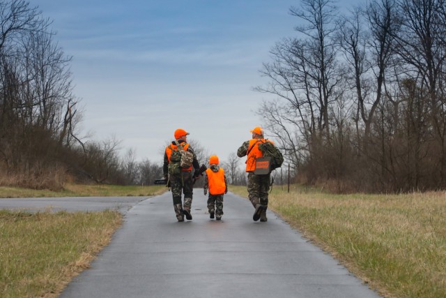 201203-A-BS696-6827
CHAMBERSBURG, Pa.
8-year-old Hunt of a Lifetime participant, Sawyer Bell, a native of Shermans Dale, his father Joshua Bell and a Hunt of a Lifetime volunteer head out on the hunt during the Letterkenny Army Depot (LEAD) sponsored Wounded Warrior Hunt and Hunt of a Lifetime on December 3, 2020, at the LEAD hunting area. For the past 13 years, LEAD has teamed up with the Walter Reed National Military Medical Center and the National Whitetail Warrior Project, Inc. to host deer hunts for severely wounded, ill and injured Soldiers, veterans and their families. LEAD also partners with the non-profit organization, Hunt of a Lifetime, to grant hunting opportunities to children under age 21 who have been diagnosed with life-threatening illnesses or life-threatening disabilities. 

(U.S. Army photo by Pam Goodhart)