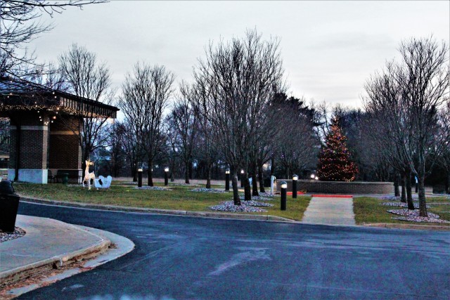 Holiday lights are shown on trees and on McCoy's Community Center on Dec. 10, 2020, at Fort McCoy, Wis. The area is decorated as part of the installation observance of the holiday season. McCoy's Community Center is operated by the Fort McCoy...