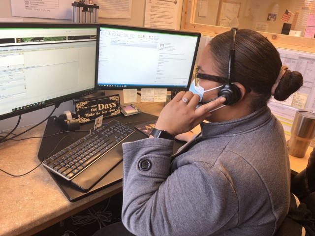 Leilani Cross, service orders clerk, Directorate of Public Works, fields a work order over the phone Dec. 4. The new Army Maintenance Application, or ArMA, currently being fielded at Fort Campbell, is expected to improve the work order process for...