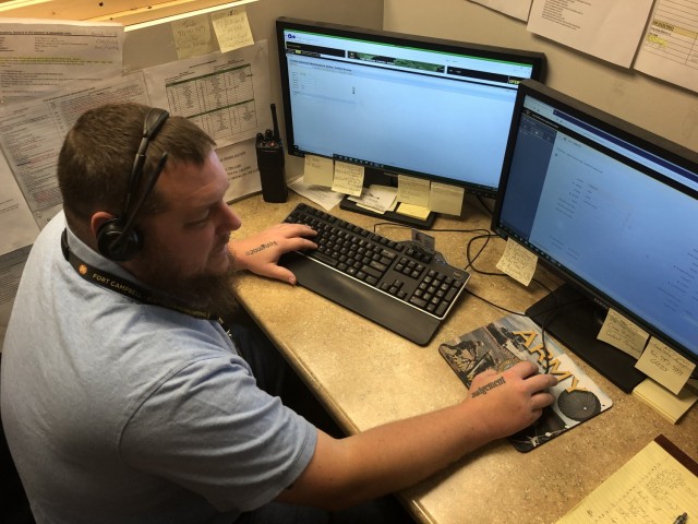 Daniel Stoddard, service orders clerk, Directorate of Public Works, enters and updates work orders in the Army Maintenance App system Dec. 4. ArMA, currently being fielded at Fort Campbell, is expected to improve the work order process for barracks.