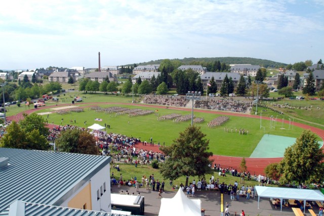 This photo of a change of command ceremony shows Minnick Field today.