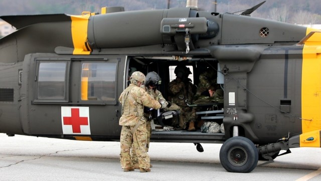 Bravo Company and Charlie Company in 3-2 General Support Aviation Battalion participated in the exercise to play the role as providing the en route care and evacuate patients to a higher echelon of care at BDAACH.