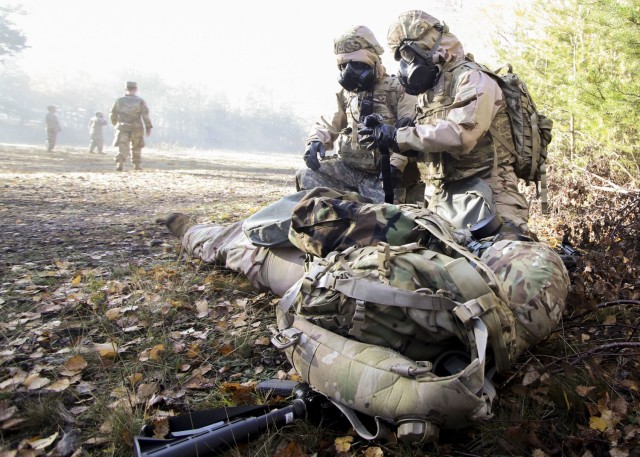 Over 300 personnel at Landstuhl Regional Medical Center participated in Operation Courageous Ascent, a training exercise designed to test medical operations in austere environments, Nov. 17-19. The exercise tested medical personnel on a variety of combat medical skills such as applying combat action tourniquets, casualty evacuation, dismounted patrolling, land navigation, movement under fire, communications protocol, identifying and reacting to improvised explosive devices and chemical, biological, radioactive and nuclear attacks.