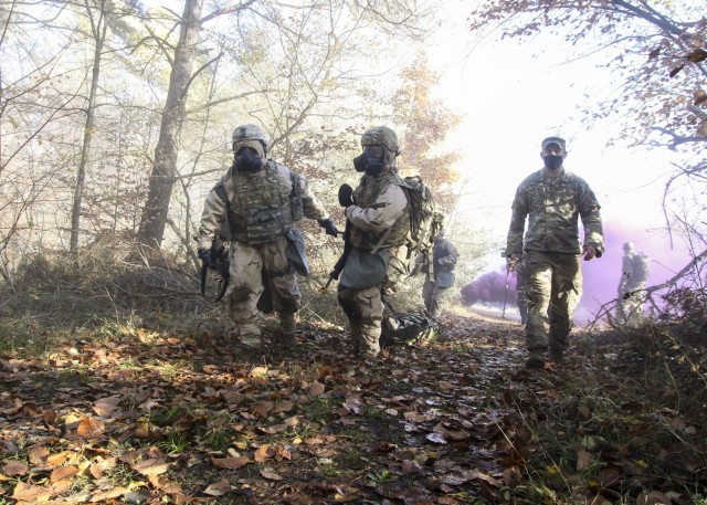 Over 300 personnel at Landstuhl Regional Medical Center participated in Operation Courageous Ascent, a training exercise designed to test medical operations in austere environments, Nov. 17-19. The exercise tested medical personnel on a variety of combat medical skills such as applying combat action tourniquets, casualty evacuation, dismounted patrolling, land navigation, movement under fire, communications protocol, identifying and reacting to improvised explosive devices and chemical, biological, radioactive and nuclear attacks.