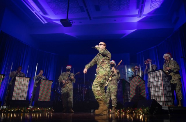 U.S. Army Training and Doctrine Command Band members rock out for their virtual holiday show held on Dec. 10, 2020. (U.S. Army photo by Staff Sgt. Osvaldo Corea)