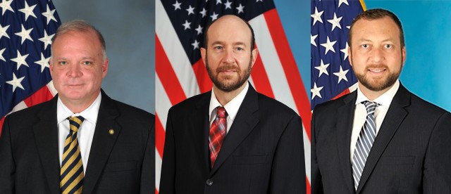 The Army has selected, from left, Steven Gray, Charles "Bernie" Kruse, and Scott Mowry, leaders from Installation Management Command-Europe, to participate in the Senior Enterprise Talent Management/Enterprise Talent Management program.