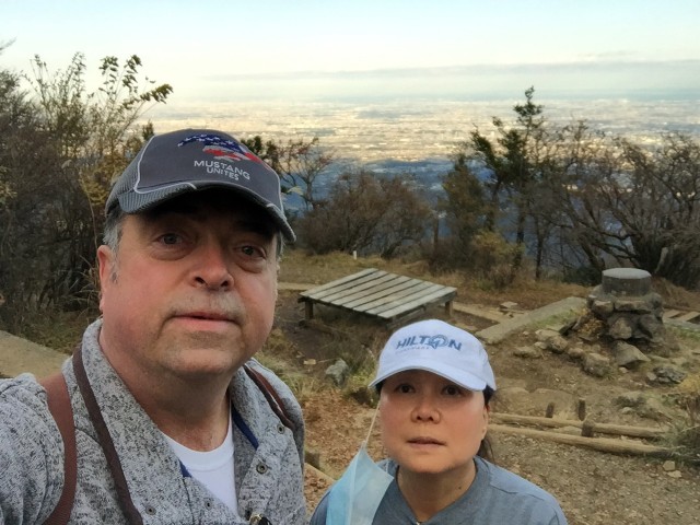 Bobby and Kim Rakes look concerned as they take a quick photo at the top of Mount Oyama, Japan, Nov. 11. Their trip down the mountain, much of it in the dark, became an ordeal.