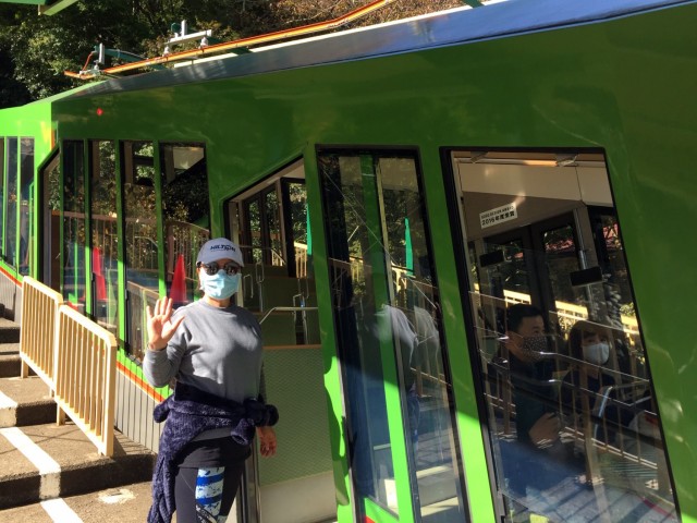 Kim Rakes boards the cable car at Mount Oyama, Japan, Nov. 11. Many hikers take the cable car to Afuri-jinja Station, near Oyama Afuri Shrine Shimosha, before starting their hikes.