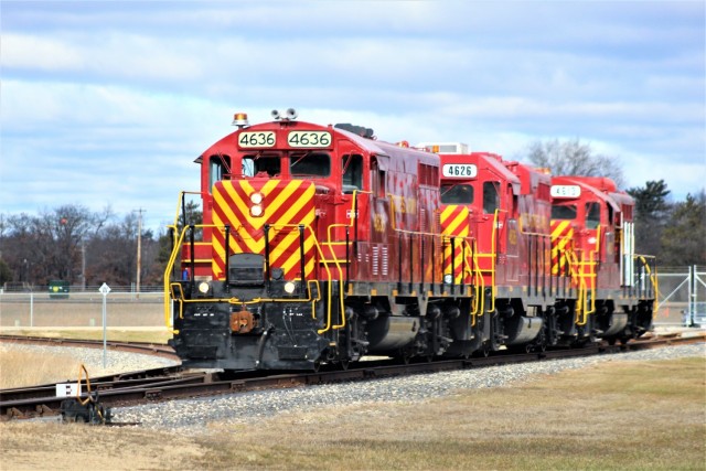 U.S. Army locomotives used as part of rail operations are shown Nov. 30, 2020, at Fort McCoy, Wis. For the many decades of Fort McCoy’s existence, the capability to transport cargo and equipment to and from the installation by rail has always...