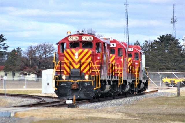 U.S. Army locomotives used as part of rail operations are shown Nov. 30, 2020, at Fort McCoy, Wis. For the many decades of Fort McCoy’s existence, the capability to transport cargo and equipment to and from the installation by rail has always...