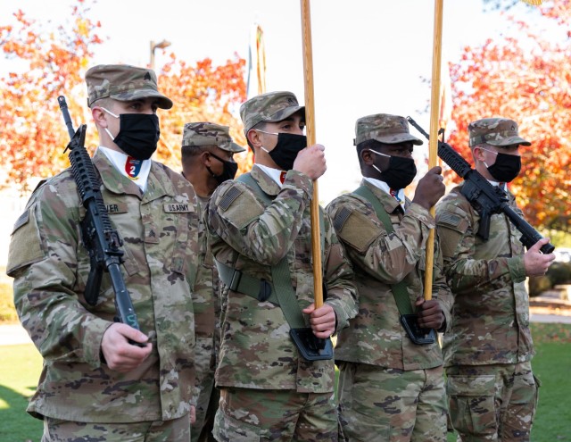 Soldiers from 2nd Armored Brigade Combat Team, 3rd Infantry Division, stand at attention during the brigade uncasing ceremony Dec. 18, 2020, at Marne Gardens on Fort Stewart, Ga. The ceremony marked the official return of the brigade after a...